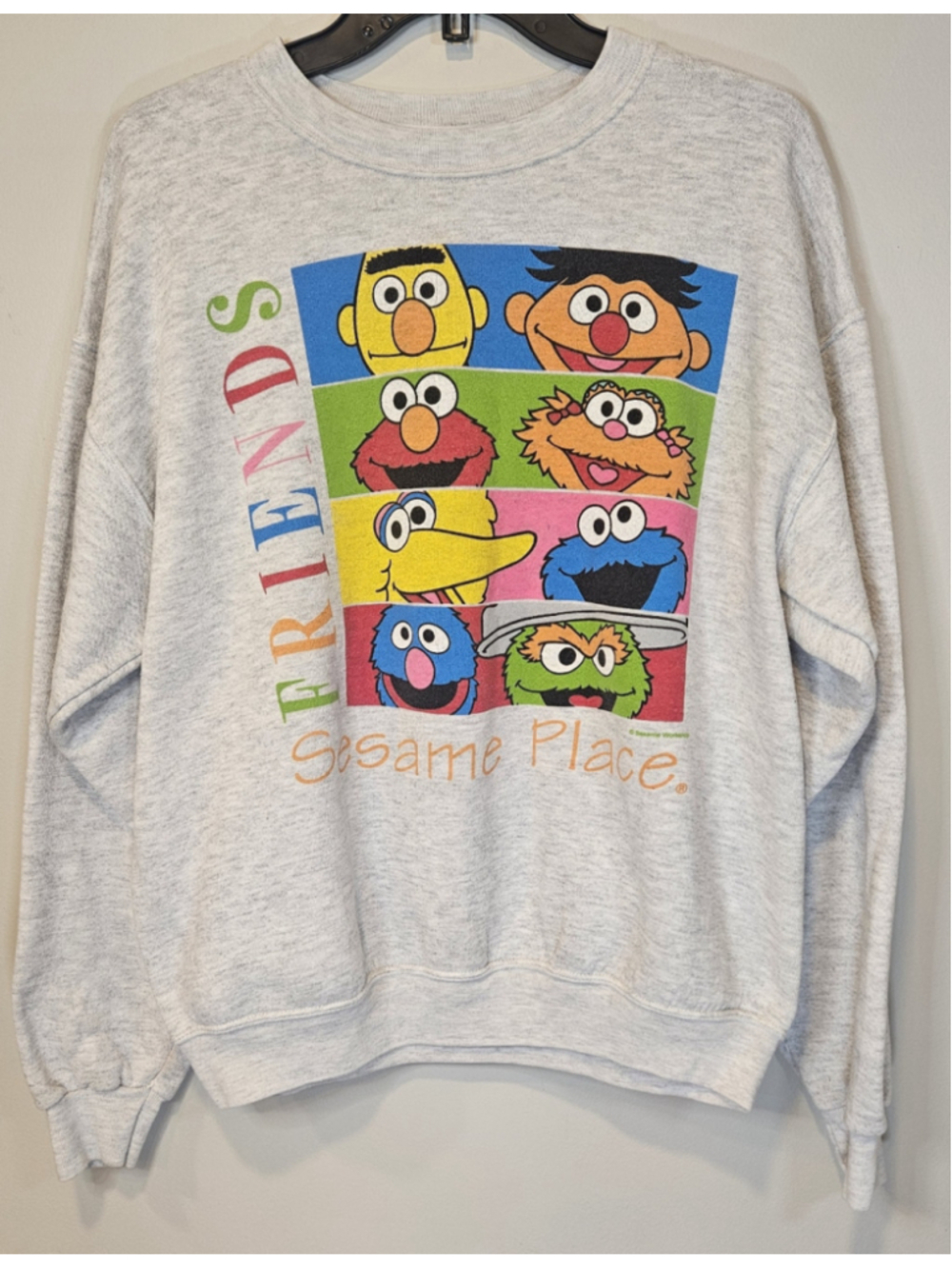 Vintage Y2K Sesame Place Friends Sweatshirt Lee Bert Ernie Elmo Gray - Picture 2 of 8
